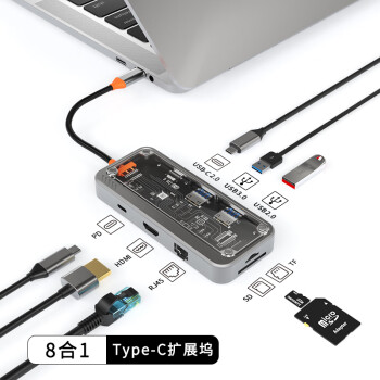 ֥KERZYչType-Cչusbת4kתͷUSB3.0+USB2.0+USB-C+RJ45+HDMI+SD+TF+PD B86GYɫ˺һֻƽʼǱ